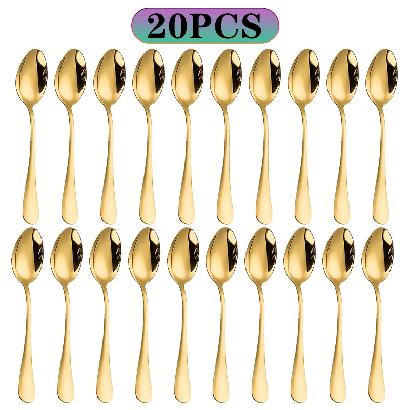 Gold Cutlery Flatware - Juego de cucharas pequeñas de acero