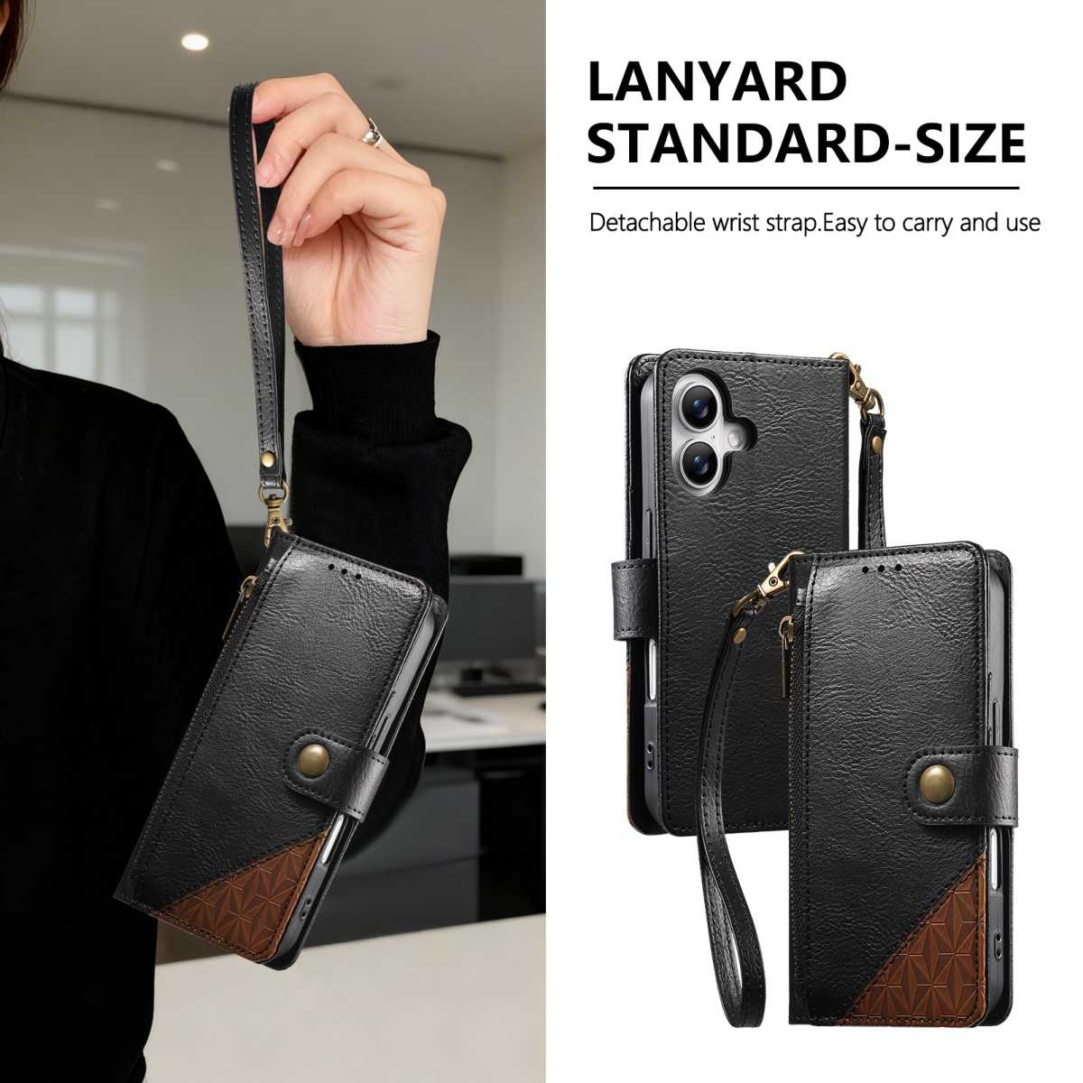 Leather Card Wallet - Funda de piel sintética con cremallera,