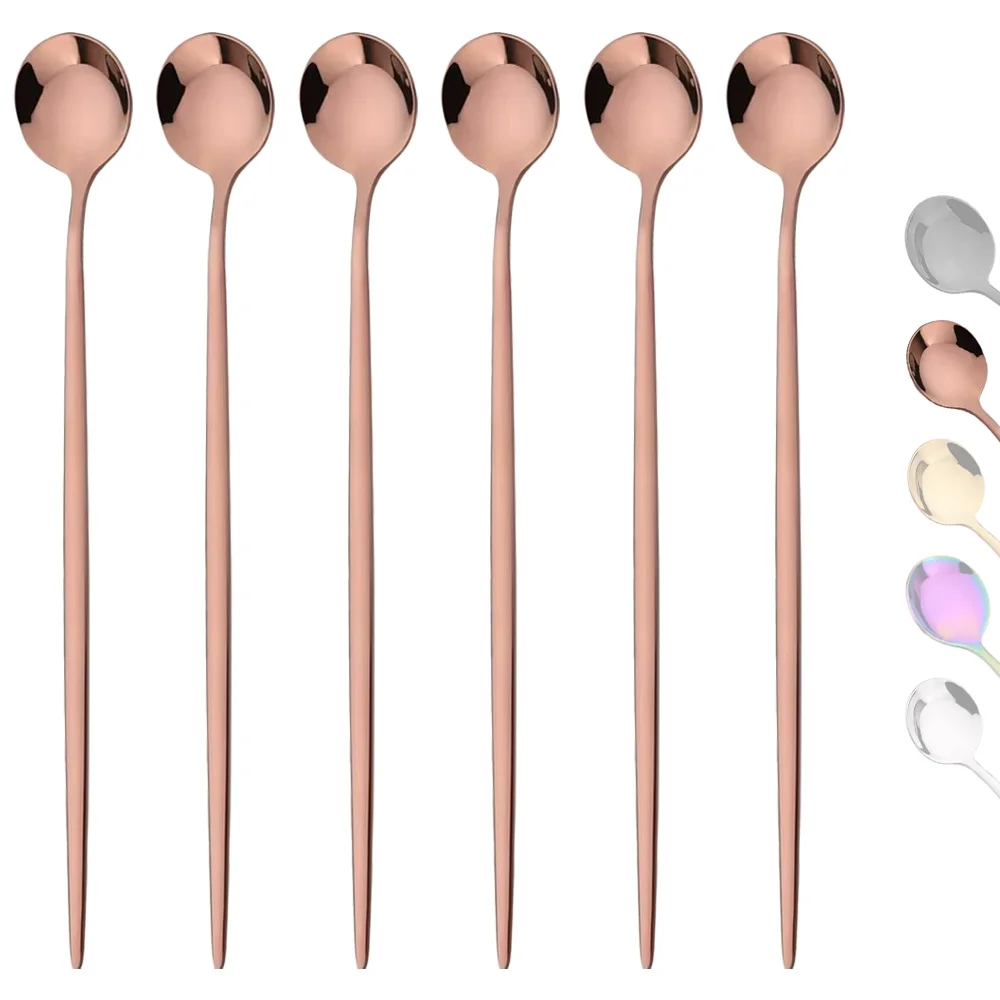 Gold Cutlery Flatware - Cuchara de hielo con mango largo,