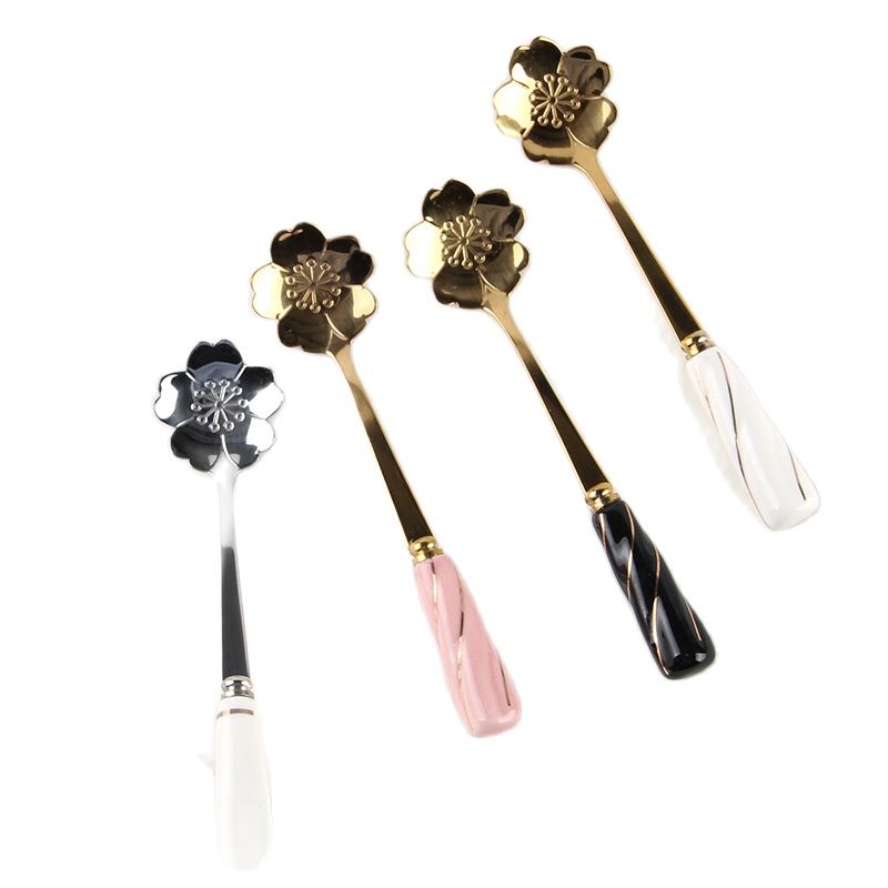 Gold Cutlery Flatware - Vajilla, cuchara agitadora de café, mango