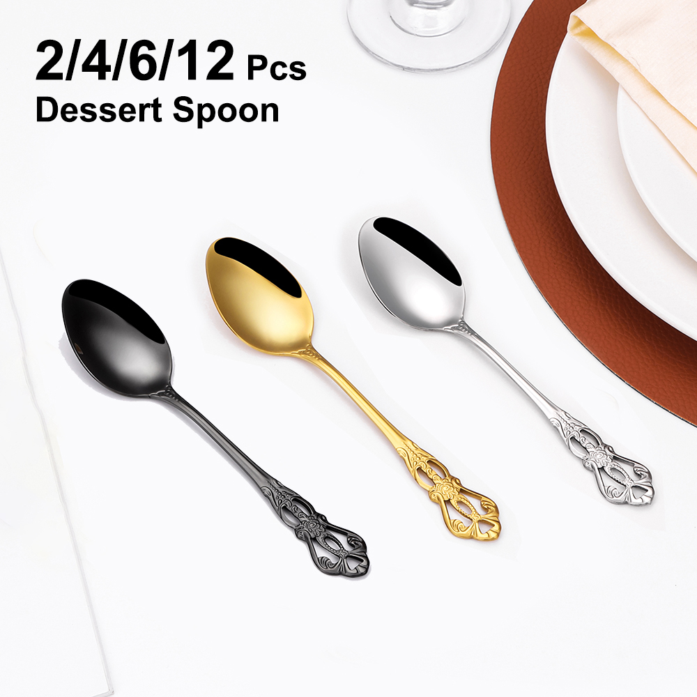Gold Cutlery Flatware - Juego de cucharas de postre doradas