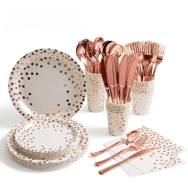 Mantel desechable de oro rosa  - Gold Cutlery Flatware reseña y precio